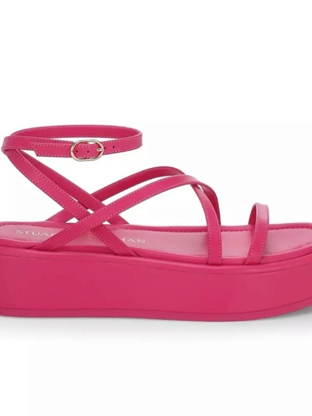 New Stuart Weitzman Summerlift Calfskin Ankle-Strap Flatform Sandals